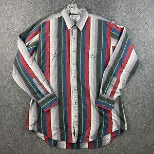 Ely Jeans Shirt Mens XL Tall Red Gray Striped Pearl Snap Western Long Sleeve